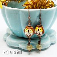 Ceramic Barn Owl Dangle Earrings, Woodland Bird Earrings, Fall Jewelry,  Halloween Owl Jewelry,  Owl