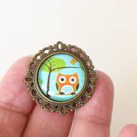 Broche chouette hibou multicolore Fait-main