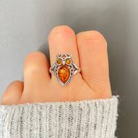 Owl Ring, Sterling Silver Owl Ring, Adjustable ring, Owl jewelry, Owl gifts, Amber jewelry, Owl, Owl