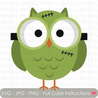 Halloween Frankenstein Owl - SVG PNG JPG files for Autumn Pumpkin Spooky Scary Witch Trick Treat Scr