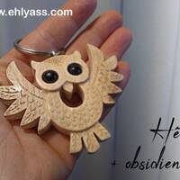 Porte-cl&eacute;s en bois Hibou sculpt&eacute; fait-main par Ehlyass