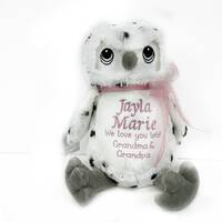 Personalized Stuffed Animal Owl, Embroidered name, birth stats or a message, Birthday Gift, Newborn