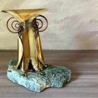 Vintage Mid Century Modern Modernist Metal  Owl Vessel, Vintage nail art, Brutalist Owl Sculpture