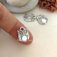 Owl Charms, Small Owl pendant beads, up to 50 pcs, Antique Silver 10X14mm CM0021S