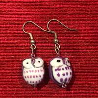 Ceramic Owl Earrings: Dangle Bead Earrings