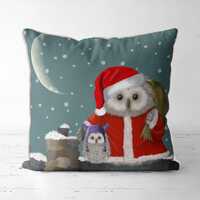 Christmas pillow cover, Owl Santa & owl elf Christmas cushion, Cute Animal cushion for holiday s