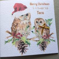 Merry Christmas Owls card for grandpa, grandma, nanny, mum, dad, sister, brother, friend ... handmad
