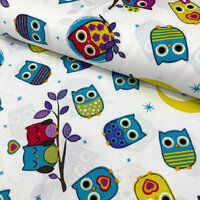Owl Fabric, Bird Print Fabric, Animal Upholstery Fabric, Colorful Patchwork Baby Nursery Kids Cotton