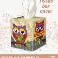 Tissue Box Cover Owls - needlepoint half stitch on the plastic canvas. Home Decoration Orchidea 5100