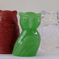 Vintage The Franklin Mint 1988 Collectible Owls/Red Cinnabar/Green Glass Owl/Clear Glass Owl