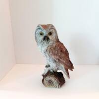 Owl on Stump Statue, Large Owl Figurine, Barn Owl Statue, Owl Decor, Fall Decor, Bird Decor, Cottage
