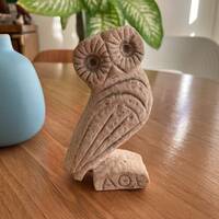 Stone Owl Figurine : AOE Tilted Head Perched on book / Museum Replicas