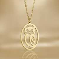 14K Solid Gold Owl Necklace, Owl Pendant, Owl Jewelry for Women, Christmas Gift
