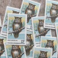 10 Great Horned Owl 15 Cent Vintage Postage Stamps. Wildlife Conservation. Wedding Postage. Unused M