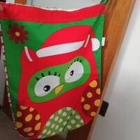 Owl Sack/Christmas Sack/Santa/Drawstring bag/Handmade/100% cotton/Eco-friendly/Re-useable/Washable/L