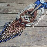 Owl Beaded Necklace: Handmade Long Seed Bead Loom Artisan Jewelry