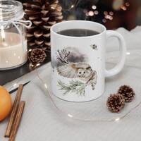 Winter White Owl Mug, Snow Owl and Moth academia aesthetic Woodland creatures, Autumn Watercolor Tea