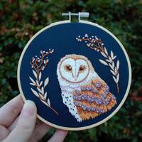 Barn Owl Embroidery Pattern PDF / Digital Hand Embroidery  / Beginner / Bird Spooky Halloween Witch 