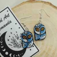 Owl earrings, snow owl earrings, hedge witch earrings, green witch earrings, owl gifts, hand painted