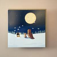 Night Moths Christmas Card: Owl and Mouse Snowy Scene