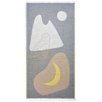 Cotton Towel with Abstract Shapes, Unique Yellow and Gray Beach Towel Models with Owl Figure, Yoga B