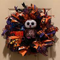 Halloween wreath,Whimsical Halloween wreath,Halloween Black Purple Orange wreath,Owl Halloween Decor