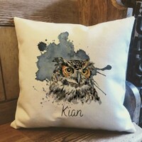 Personalised Owl Country Canvas Cushion - Customised Wildlife Linen Cushion - Woodland Animal Cushio