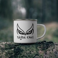 Night Owl Enamel Camping Mug, Owl Mug, Coffee Cup, Owl Coffee Mug, Night Owl, Owl Coffee Cup, Campin