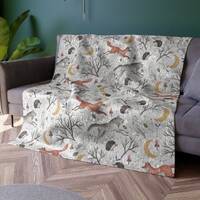 White Winter Throw Blanket - Woodland Snowy Owl Fox Wolf Throw Blanket