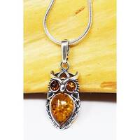 Owl Necklace, Sterling Silver Owl Pendant, Owl jewelry, Owl gifts, Amber jewelry, Owl, Owl lover, Bi