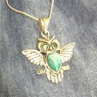 Turquoise and silver owl pendant