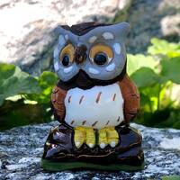 Vintage Mini Owl Statue, Miniature Perched Owl Figurine, Spooky Season Decor, Handcrafted, Collectib