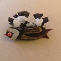 Vintage Real Feather Bird Brooch Owl Unique