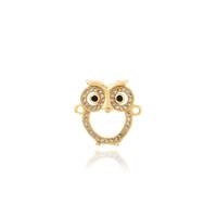 18k Gold Filled Owl Connectors, Micropavé Animal Connectors, Wildlife Connectors,Hollow Conne