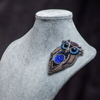 Sparkling Owl Beaded Brooch. Bead brooch Birdie Owl.  Embroidered crystal beads brooch. Brooch Bird 