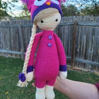 Amigurumi Tall Doll with Pink Owl Hat Crochet Stuffed Toy Plush | READY TO SHIP