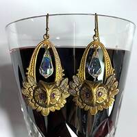 Vintage Brass Owl Dangles with Swarovski Drop, 1E-22