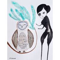 Original Owl Watercolor Painting: Quirky Whimsical Art (9x12 inches)