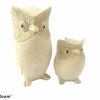The Owl Family, Wood Sculpture Animal Carving for Room Décor (1 set include 2 pcs owls with d