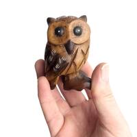 Hand carved Wooden Owls' figurine ornaments - bird lovers gifts for the home.
