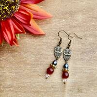 carnelian owl dangle earrings / gifts for her / gift for her / cute earrings / fall jewelry / best f