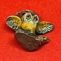Tiny pewter Owl with enameling marked under the base