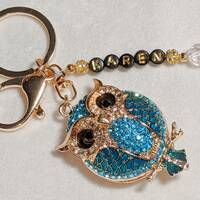 Aqua Blue Rhinestone Owl Keychain: Personalized Name Keyring