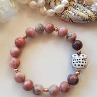 Rhodonite & Owl Gemstone Bracelet, Hoot Hoot ! Gift for Her, Australian Seller