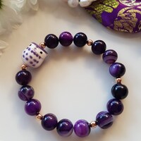 Purple Banded Agate gemstone Bracelet, Owl Bracelet, Gift for her, Australian Seller