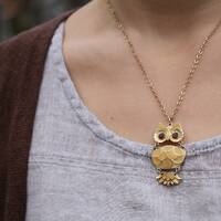 Vintage Enameled Owl Pendant Necklace - Spirit Animal Jewelry