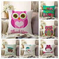 Owl Cushion Cover|Cute Owl Pillow Case|Colourful Animal Design Pillow Case|Farmhouse Style Pillow Co