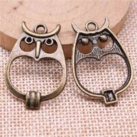 2 Bronze Owl Charms, 34x24mm, Antique Bronze Tone Charms (J-239)
