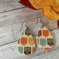 Cute Owl Earrings,  Fall Wood Dangles, Whimsical Autumn Accessory, Handmade Jewelry