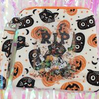 Vinyl Glitter Window Wristlet Bag - Owls, Cats and Jack o lanterns with Tombstone Window
